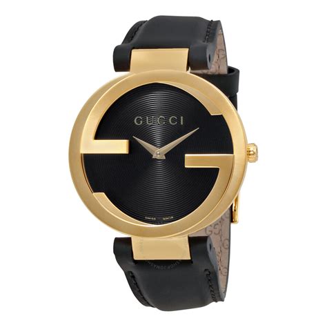 gucci interlocking black dial leather unisex watch|Gucci Interlocking G Black Dial Black Leather Unisex Watch .